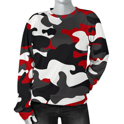 Red Snow Camouflage Print Women's Crewneck Sweatshirt GearFrost