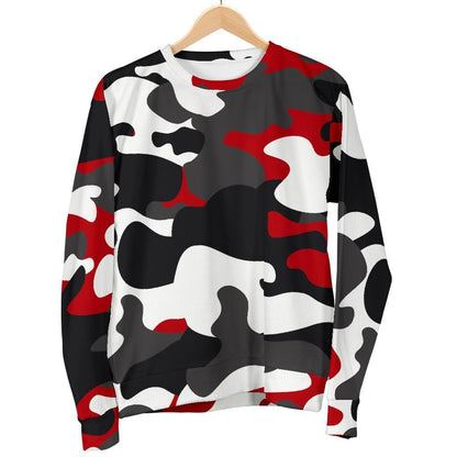 Red Snow Camouflage Print Women's Crewneck Sweatshirt GearFrost