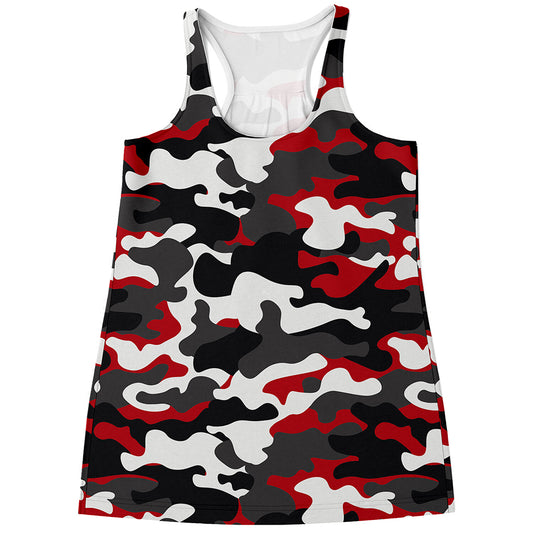 Red Snow Camouflage Print Women's Racerback Tank Top