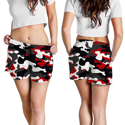 Red Snow Camouflage Print Women's Shorts