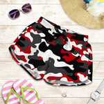 Red Snow Camouflage Print Women's Shorts