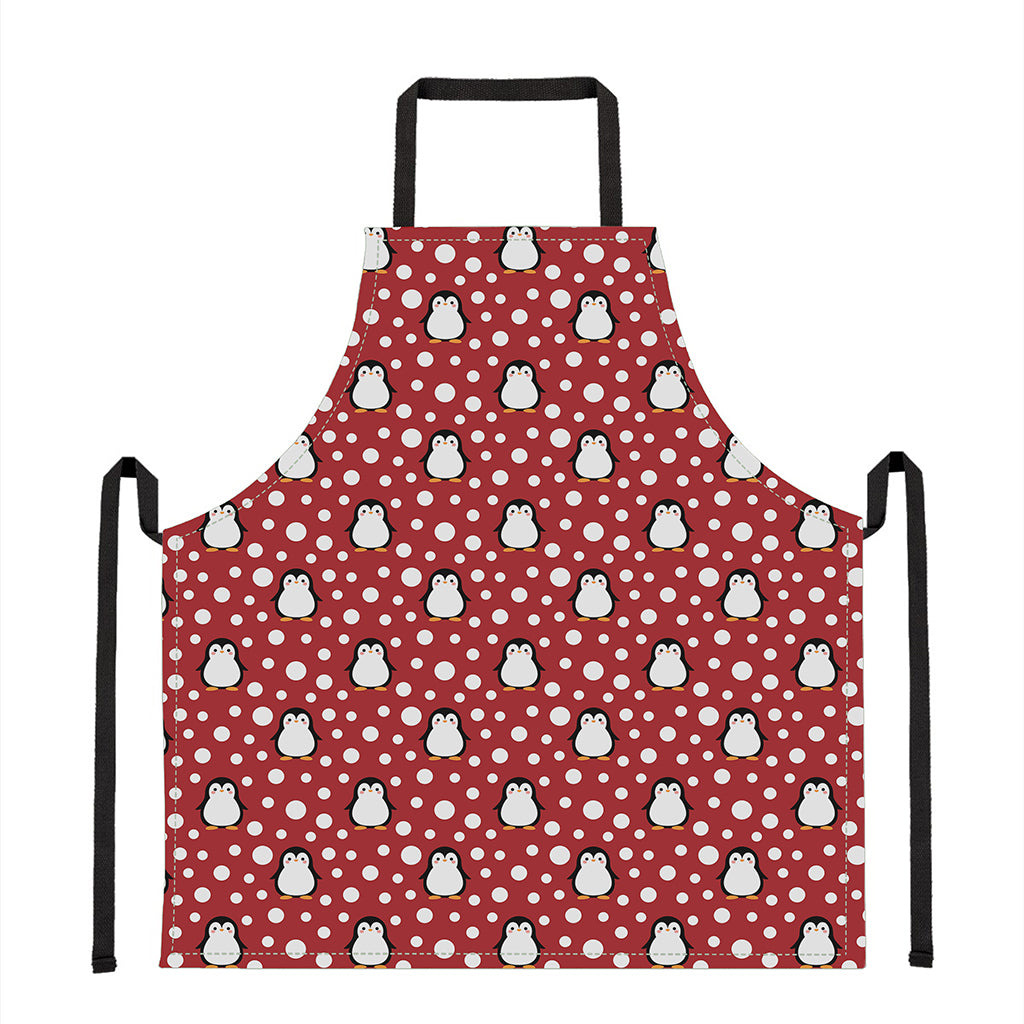 Red Snow Penguin Pattern Print Apron