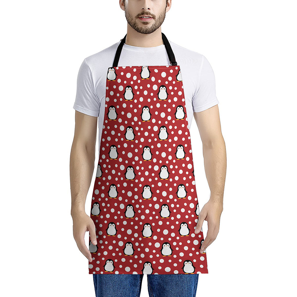 Red Snow Penguin Pattern Print Apron