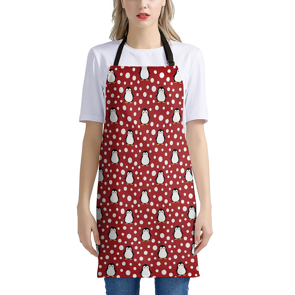 Red Snow Penguin Pattern Print Apron