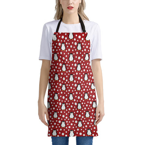 Red Snow Penguin Pattern Print Apron