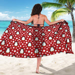 Red Snow Penguin Pattern Print Beach Sarong Wrap