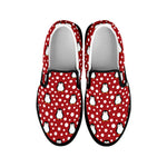 Red Snow Penguin Pattern Print Black Slip On Shoes