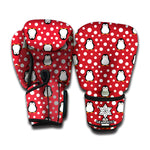 Red Snow Penguin Pattern Print Boxing Gloves