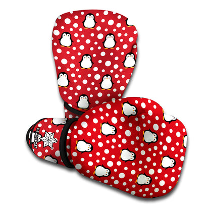 Red Snow Penguin Pattern Print Boxing Gloves