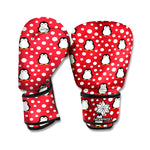 Red Snow Penguin Pattern Print Boxing Gloves