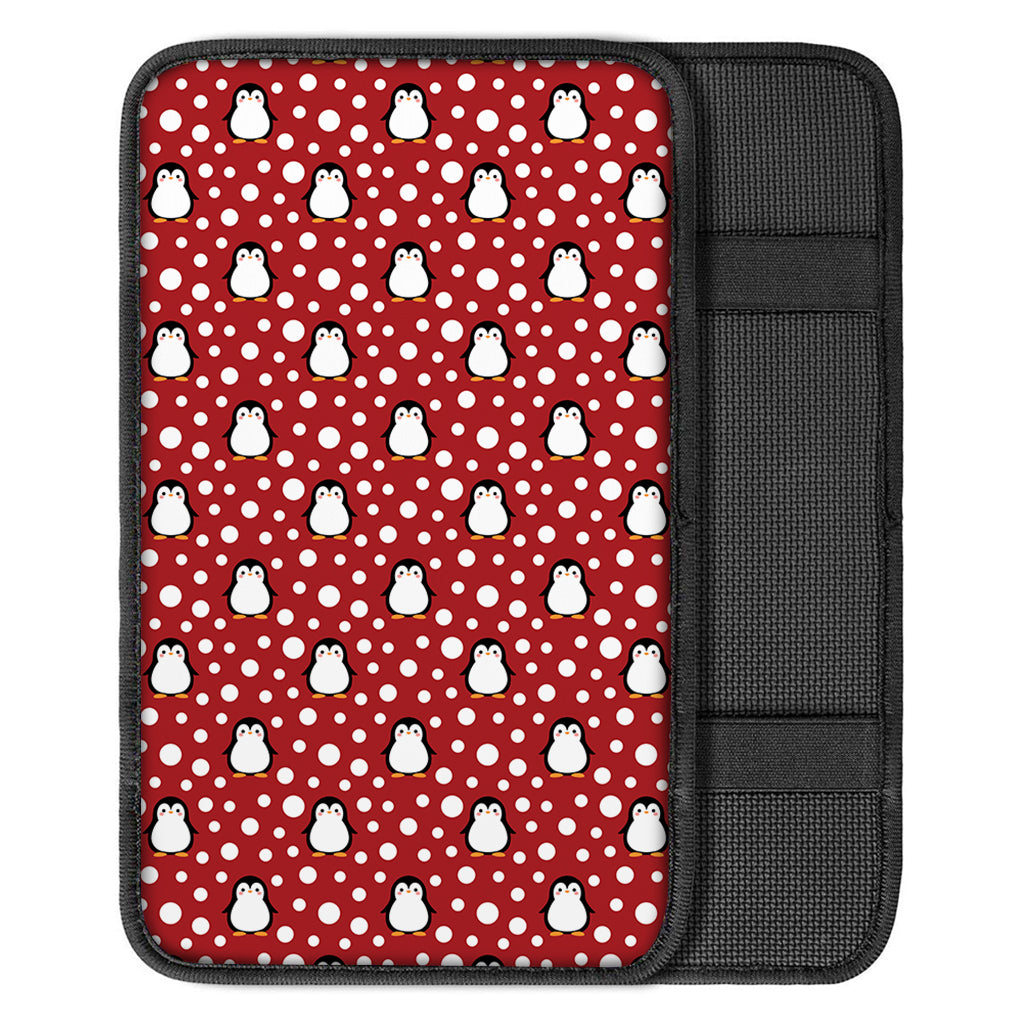 Red Snow Penguin Pattern Print Car Center Console Cover