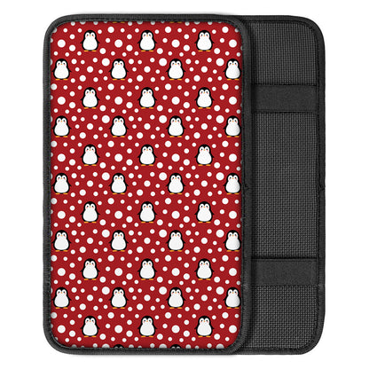 Red Snow Penguin Pattern Print Car Center Console Cover