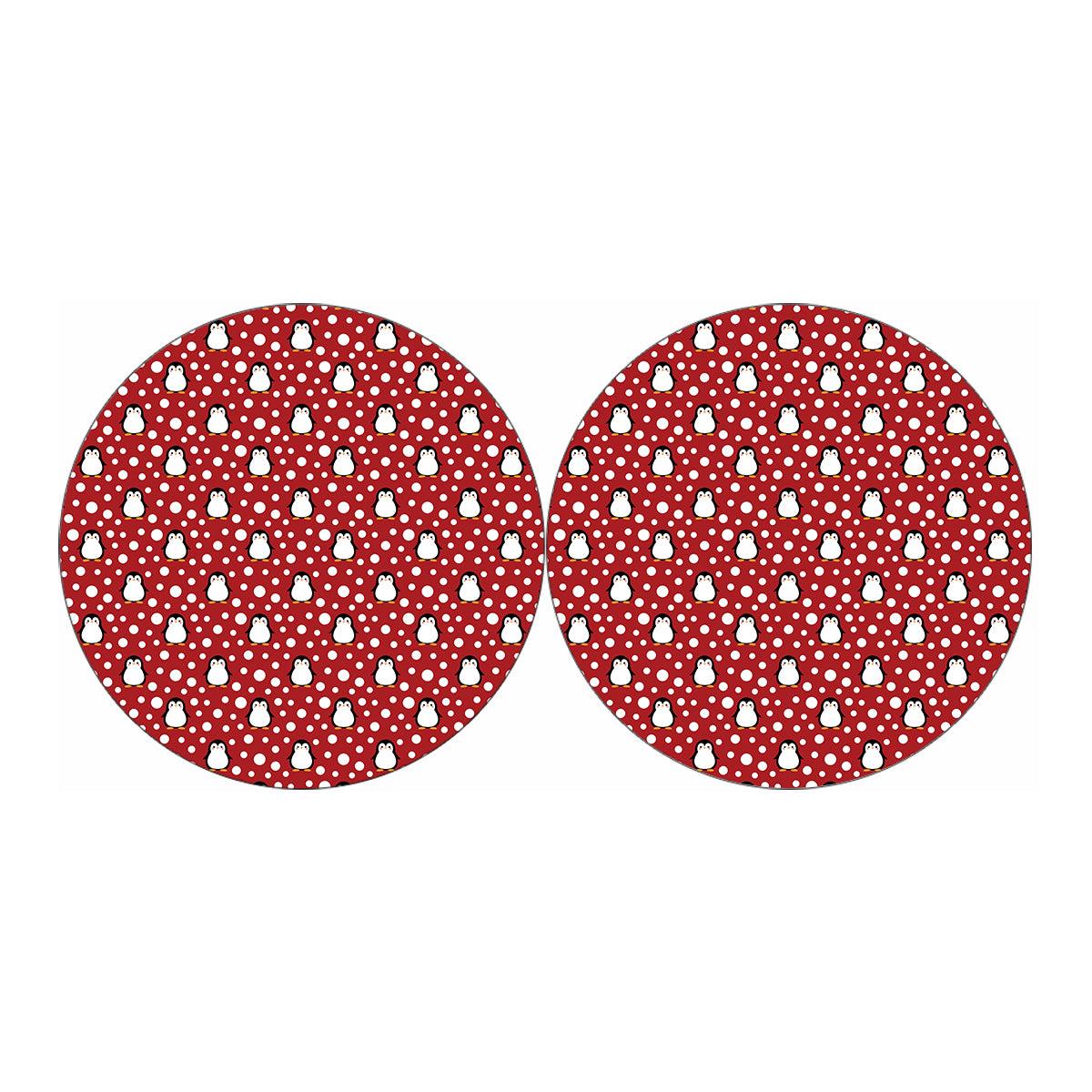 Red Snow Penguin Pattern Print Car Coasters