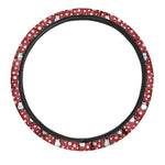 Red Snow Penguin Pattern Print Car Steering Wheel Cover