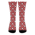 Red Snow Penguin Pattern Print Crew Socks