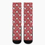 Red Snow Penguin Pattern Print Crew Socks