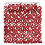 Red Snow Penguin Pattern Print Duvet Cover Bedding Set