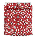 Red Snow Penguin Pattern Print Duvet Cover Bedding Set
