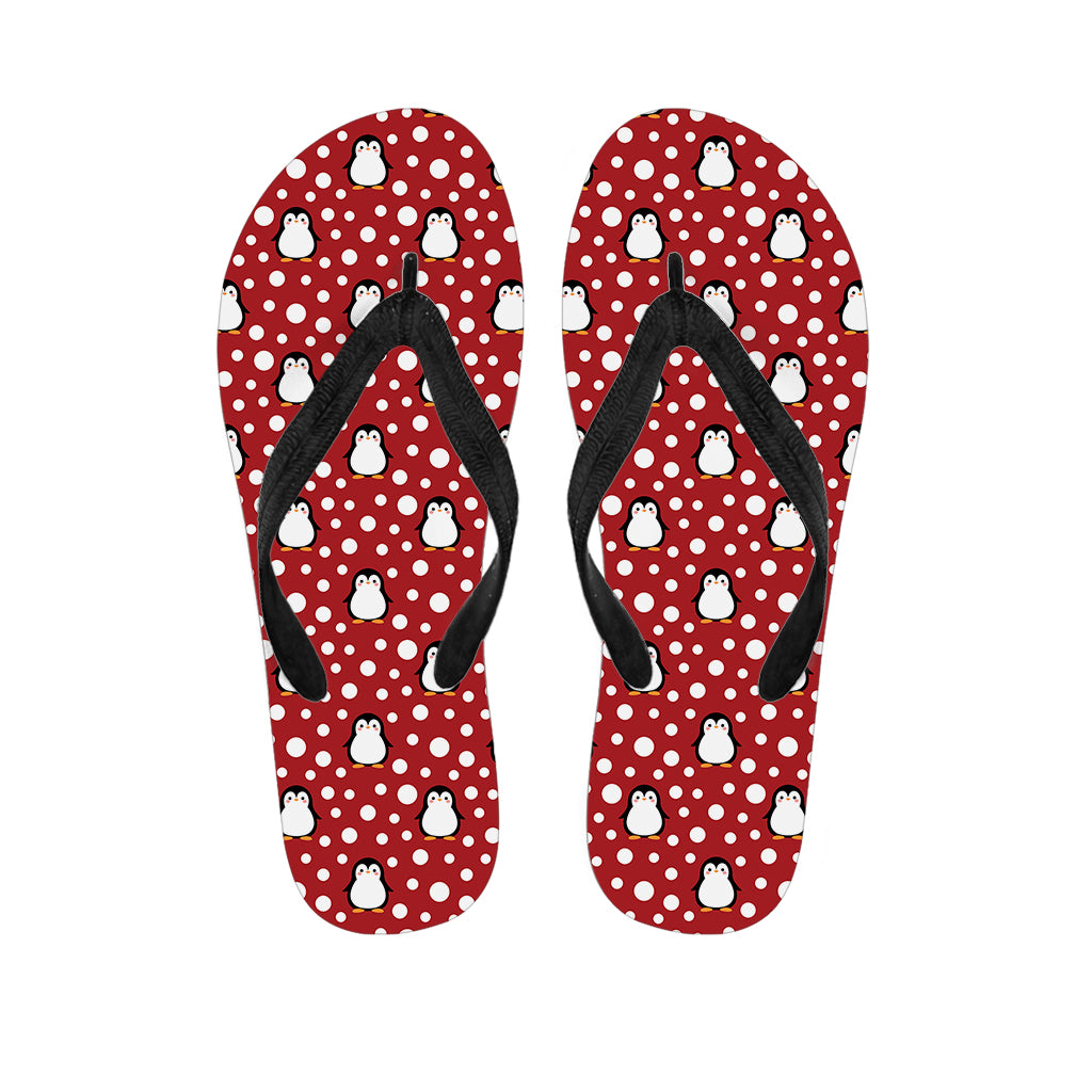 Red Snow Penguin Pattern Print Flip Flops