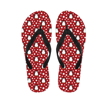 Red Snow Penguin Pattern Print Flip Flops