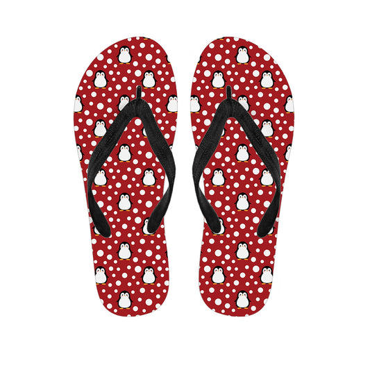 Red Snow Penguin Pattern Print Flip Flops