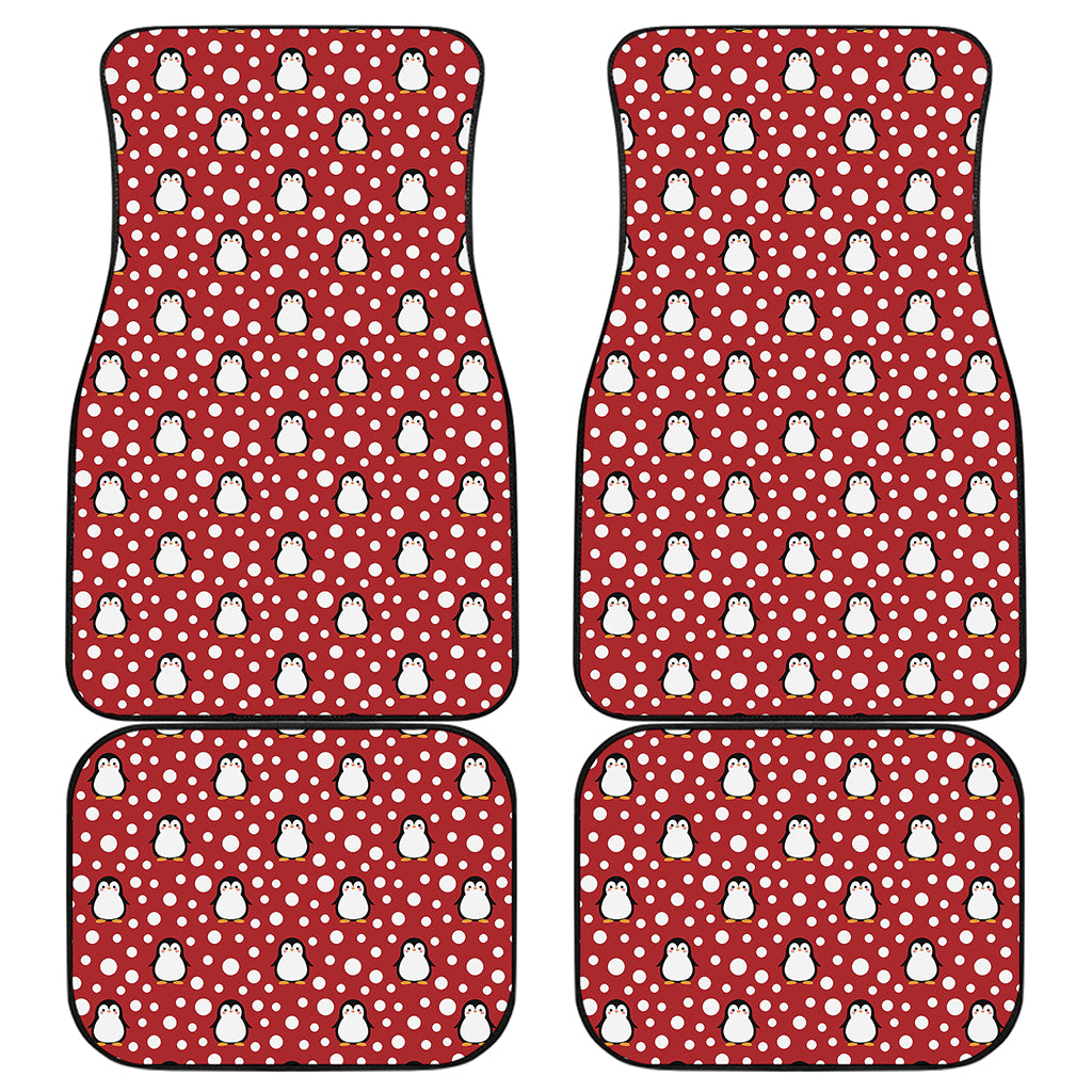 Red Snow Penguin Pattern Print Front and Back Car Floor Mats