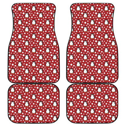 Red Snow Penguin Pattern Print Front and Back Car Floor Mats
