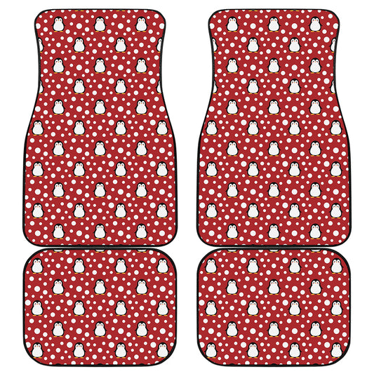 Red Snow Penguin Pattern Print Front and Back Car Floor Mats