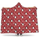 Red Snow Penguin Pattern Print Hooded Blanket