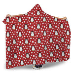Red Snow Penguin Pattern Print Hooded Blanket