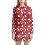 Red Snow Penguin Pattern Print Hoodie Dress