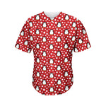 Red Snow Penguin Pattern Print Men's Baseball Jersey