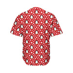 Red Snow Penguin Pattern Print Men's Baseball Jersey