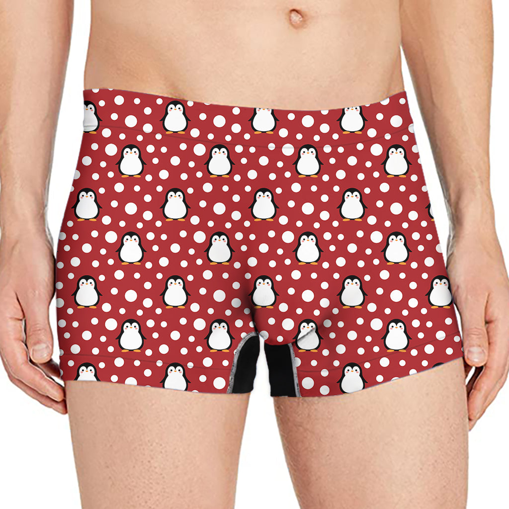 Red Snow Penguin Pattern Print Men's Boxer Briefs