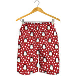 Red Snow Penguin Pattern Print Men's Shorts