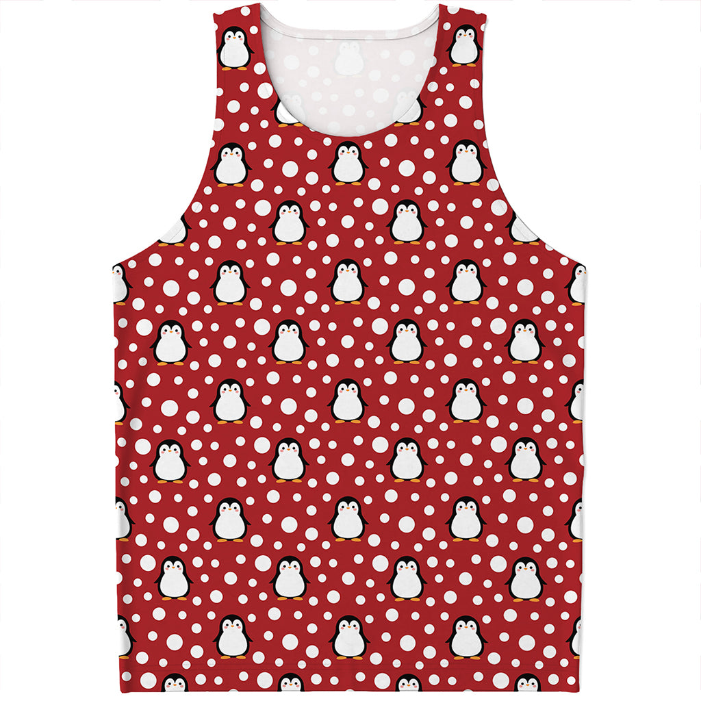 Red Snow Penguin Pattern Print Men's Tank Top