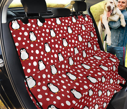 Red Snow Penguin Pattern Print Pet Car Back Seat Cover