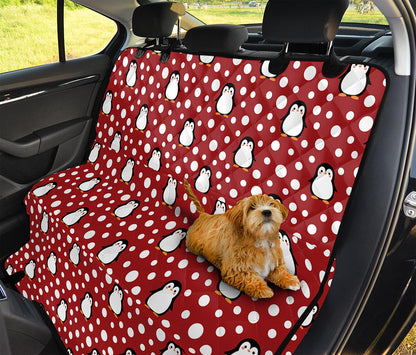 Red Snow Penguin Pattern Print Pet Car Back Seat Cover