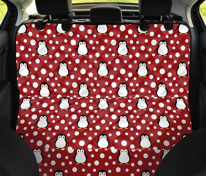 Red Snow Penguin Pattern Print Pet Car Back Seat Cover