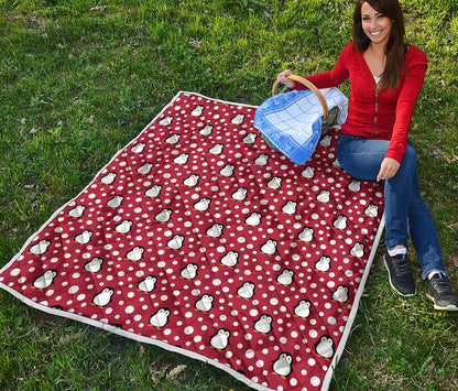 Red Snow Penguin Pattern Print Quilt