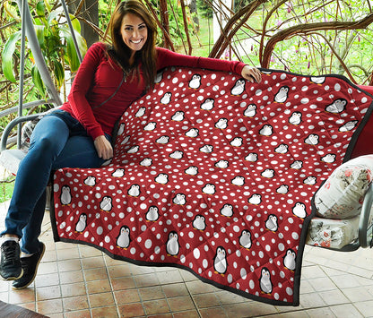 Red Snow Penguin Pattern Print Quilt