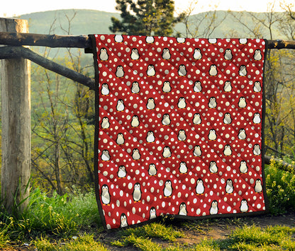 Red Snow Penguin Pattern Print Quilt