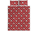 Red Snow Penguin Pattern Print Quilt Bed Set