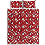 Red Snow Penguin Pattern Print Quilt Bed Set