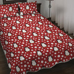 Red Snow Penguin Pattern Print Quilt Bed Set
