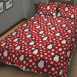 Red Snow Penguin Pattern Print Quilt Bed Set