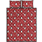 Red Snow Penguin Pattern Print Quilt Bed Set