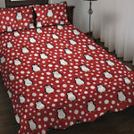 Red Snow Penguin Pattern Print Quilt Bed Set