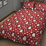Red Snow Penguin Pattern Print Quilt Bed Set