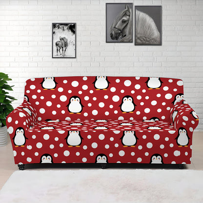 Red Snow Penguin Pattern Print Sofa Cover